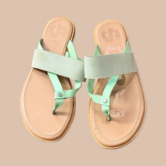 Sorel Shoes - Sorel Green Leather & Suede Slip on Sandals
